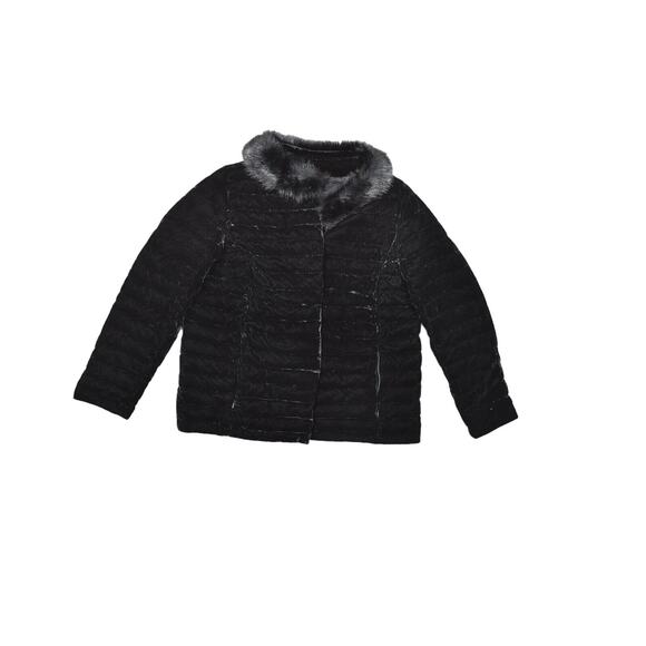 Talbots Black Viscose Jacket Women's Size 8 Premium Button Snap Faux Fur Neck - Picture 1 of 9
